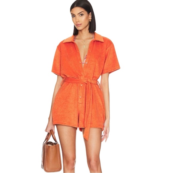 Beach Riot Pants - Beach Riot Orange Button-Up Romper
